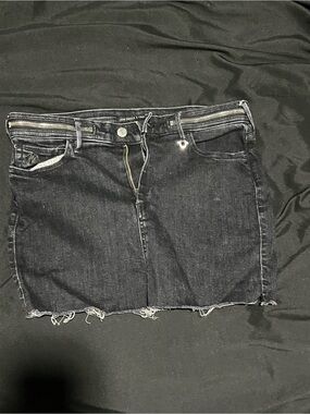 True Religion Black Washed Denim Mini Skirt with Zip Trim